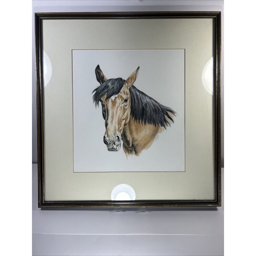 Original framed matted watercolour horse painting vintage 1981
